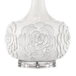 Possini Euro Design Natalia Modern Country Cottage Table Lamp 27" Tall White Ceramic Glaze Textured Floral Drum Shade For Bedroom Living Room Bedside -Possini Euro Design GUEST 00bd0ea0 d270 407e a19c 20edaa123f86