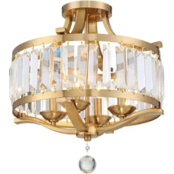 Vienna Full Spectrum Prava Modern Ceiling Light Semi Flush Mount Fixture 16 1/2" Wide Warm Brass 4-Light Crystal Drum For Bedroom Kitchen Living Room -Possini Euro Design GUEST 017d8b11 8b7d 471f ac65 399a602dc305