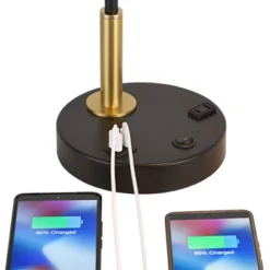 Possini Euro Design Keller 24" High Small Modern Desk Lamp USB Port AC Power Outlet Black Brass Finish Metal Single Home Office Living Room Charging -Possini Euro Design GUEST 024426c6 f7aa 490b 992f f19053c76b97