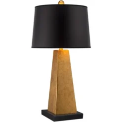 Possini Euro Design Obelisk Modern Table Lamp With Square Black Marble Riser 26" High Gold Leaf Drum Shade For Bedroom Living Room Bedside Home Kids -Possini Euro Design GUEST 02c7c775 de4e 407f a41f ff82dfce34ea