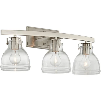 Possini Euro Design Bellis Modern Industrial Wall Light Brushed Nickel Hardwire 23 1/2" 3-Light Fixture Clear Glass For Bedroom Bathroom Vanity House 6 Possini Euro Design Bellis Modern Industrial Wall Light Brushed Nickel Hardwire 23 1/2" 3-Light Fixture Clear Glass For Bedroom Bathroom Vanity House - Image 4