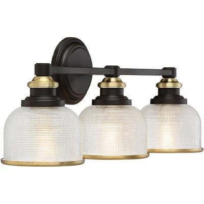 Possini Euro Design Poway Industrial Modern Wall Light Bronze Warm Brass Hardwire 24" 3-Light Fixture Textured Glass Bowl Shade For Bedroom Bathroom 9 Possini Euro Design Poway Industrial Modern Wall Light Bronze Warm Brass Hardwire 24" 3-Light Fixture Textured Glass Bowl Shade For Bedroom Bathroom - Image 7