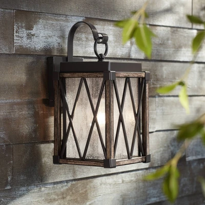 Possini Euro Design Brawley Rustic Industrial Outdoor Wall Light Fixture Bronze Wood Grain 13 1/2" Clear Seedy Glass For Post Exterior Barn Deck House 3 Possini Euro Design Brawley Rustic Industrial Outdoor Wall Light Fixture Bronze Wood Grain 13 1/2" Clear Seedy Glass For Post Exterior Barn Deck House