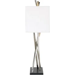 Possini Euro Design Modern Table Lamps 30" Tall Set Of 2 Brushed Steel Black White Linen Rectangular Shade For Living Room Family Bedroom -Possini Euro Design GUEST 05c8b017 0544 4ee8 96a0 4f79d68d7751