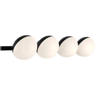 Possini Euro Design Celine Modern Wall Light Black Hardwire 30" 4-Light Fixture Opal White Glass Globe Shade For Bathroom Vanity 7 Possini Euro Design Celine Modern Wall Light Black Hardwire 30" 4-Light Fixture Opal White Glass Globe Shade For Bathroom Vanity - Image 5