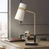 Possini Euro Design Cartwright Modern Mid Century Desk Lamp 32" Tall Antique Brass Black With USB Charging Port Linen Shade For Bedroom Living Room -Possini Euro Design GUEST 065861d0 7fe8 41bf a65b 176abf848d80