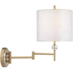 Possini Euro Design Kohle Modern Swing Arm Wall Lamp With Cord Cover Polished Brass Plug-in Light Fixture White Inner Sheer Outer Shade For Bedroom -Possini Euro Design GUEST 066efaaa ff72 4931 8331 3fe9ab4d69b4