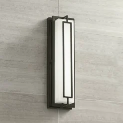 Possini Euro Design Belfonte Modern Outdoor Wall Light Fixtures Set Of 2 Bronze Rectangular Frame LED 16 1/4" White Glass For Post Exterior -Possini Euro Design GUEST 073f8169 f4bc 448f 8ee9 ea345a7d79c5
