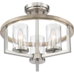 Possini Euro Design Senna Modern Industrial Ceiling Light Semi Flush Mount Fixture 15" Wide Brushed Nickel Gray Wood 3-Light Clear Glass For Bedroom 11 Possini Euro Design Senna Modern Industrial Ceiling Light Semi Flush Mount Fixture 15" Wide Brushed Nickel Gray Wood 3-Light Clear Glass For Bedroom -Possini Euro Design GUEST 08a6d6bd 0bbb 4c6e a704 3432667d795f