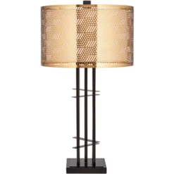 Possini Euro Design Deborah Modern Mid Century Table Lamp 30" Tall Black With USB Charging Port Gold Metal Double Drum Shades For Living Room Desk -Possini Euro Design GUEST 09d25b0f f17f 43b2 97c8 a4aad1682a8d