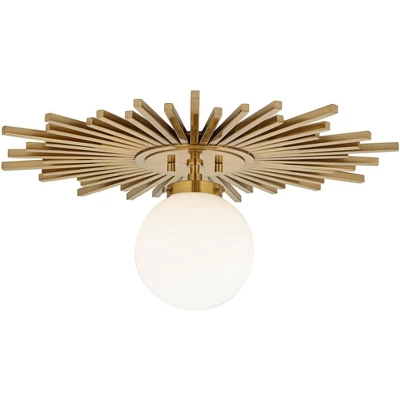 Possini Euro Design Hazel Modern Ceiling Light Semi Flush Mount Fixture 24" Wide Warm Brass White Globe Shade For Bedroom Kitchen Living Room Hallway 6 Possini Euro Design Hazel Modern Ceiling Light Semi Flush Mount Fixture 24" Wide Warm Brass White Globe Shade For Bedroom Kitchen Living Room Hallway - Image 4