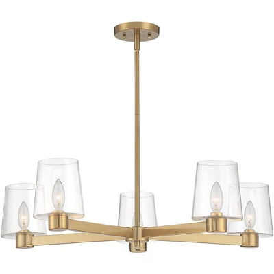 Possini Euro Design Satiny Gold Pendant Chandelier 27 1/4" Wide Modern Clear Glass Shades 5-Light Fixture For Dining Room House 6 Possini Euro Design Satiny Gold Pendant Chandelier 27 1/4" Wide Modern Clear Glass Shades 5-Light Fixture For Dining Room House - Image 4