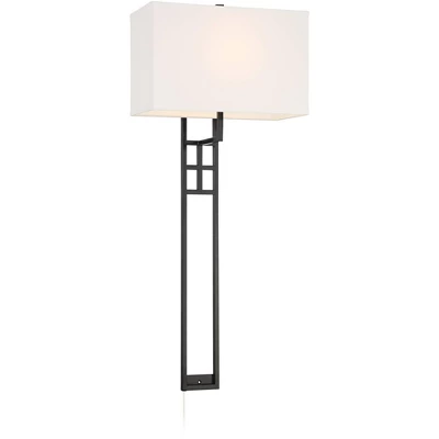 Possini Euro Design Ventano Modern Wall Lamp Matte Black Metal Plug-in 16" Light Fixture White Linen Shade For Bedroom Living Room House Hallway 7 Possini Euro Design Ventano Modern Wall Lamp Matte Black Metal Plug-in 16" Light Fixture White Linen Shade For Bedroom Living Room House Hallway - Image 5