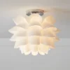 Possini Euro Design Modern Ceiling Light Semi Flush Mount Fixture 15 3/4" Wide White Flower For Bedroom Kitchen Living Room Hallway Bathroom House
