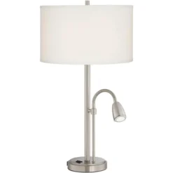 Possini Euro Design Traverse Modern Table Lamps Set Of 2 29 1/2" Tall Brushed Nickel With USB Charging Port LED Gooseneck White Drum Shade For Desk -Possini Euro Design GUEST 0ae46b85 fec0 4b22 8a4e 8d4b8c8aa4fd