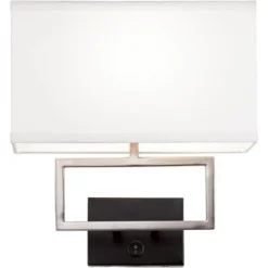 Possini Euro Design Modern Wall Lamp With USB Port Brushed Nickel Plug-In 12" Light Fixture Rectangular Fabric Shade For Bedroom House -Possini Euro Design GUEST 0b68fc04 fcd2 4bb1 8935 3b39022b2e1f