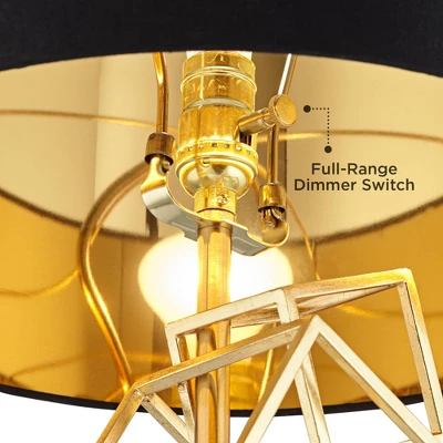 Possini Euro Design Modern Table Lamp 30" Tall Gold Metal Geometric Cube Black Drum Shade For Bedroom Living Room Bedside Nightstand Office Kids House 6 Possini Euro Design Modern Table Lamp 30" Tall Gold Metal Geometric Cube Black Drum Shade For Bedroom Living Room Bedside Nightstand Office Kids House - Image 4