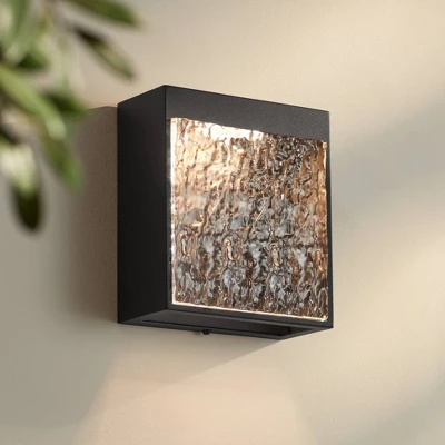 Possini Euro Design Possini Euro Sofia 8 1/2"H Black Hammered Glass LED Outdoor Wall Light 3 Possini Euro Design Possini Euro Sofia 8 1/2"H Black Hammered Glass LED Outdoor Wall Light