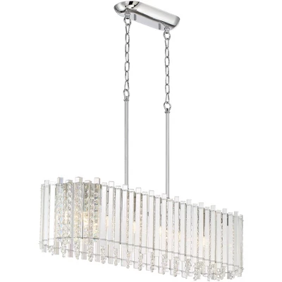 Possini Euro Design Mirabell Chrome Linear Island Pendant Chandelier 34" Wide Modern LED Clear Glass Crystal 6-Light Fixture For Dining Room Kitchen 7 Possini Euro Design Mirabell Chrome Linear Island Pendant Chandelier 34" Wide Modern LED Clear Glass Crystal 6-Light Fixture For Dining Room Kitchen - Image 5
