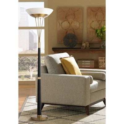 Possini Euro Design Ventura Modern Torchiere Floor Lamp 75" Tall Black Brass LED Frosted Glass Bowl Shade For Living Room Office House Bedroom Home 3 Possini Euro Design Ventura Modern Torchiere Floor Lamp 75" Tall Black Brass LED Frosted Glass Bowl Shade For Living Room Office House Bedroom Home
