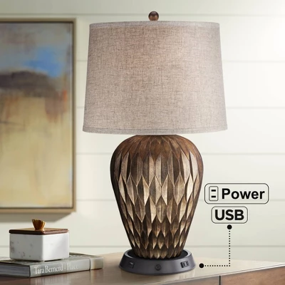 Possini Euro Design Buckhead Modern Table Lamp 28" Tall Bronze With Dimmable USB Workstation Base Drum Shade For Bedroom Living Room Kids Desk Home 3 Possini Euro Design Buckhead Modern Table Lamp 28" Tall Bronze With Dimmable USB Workstation Base Drum Shade For Bedroom Living Room Kids Desk Home