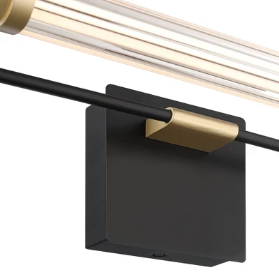 Possini Euro Design Nikola Industrial Wall Light Bar Matte Black Hardwire 23 1/2" LED Fixture Gold Accents For Bathroom Vanity 4 Possini Euro Design Nikola Industrial Wall Light Bar Matte Black Hardwire 23 1/2" LED Fixture Gold Accents For Bathroom Vanity - Image 2