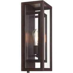 Possini Euro Design Rustic Industrial Farmhouse Outdoor Wall Light Fixtures Set Of 2 Bronze 15 1/2" Clear Glass For Exterior Barn Deck House Porch -Possini Euro Design GUEST 0fff35c4 151a 425d bffa e2fd30f7088b