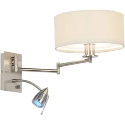 Possini Euro Design Tesoro Modern Swing Arm Wall Lamp With LED Reading Arm Brushed Nickel Plug-in Light Fixture Off White Drum Shade For Bedroom Home -Possini Euro Design GUEST 1293e70e 7400 45db b414 a41ea444e12f