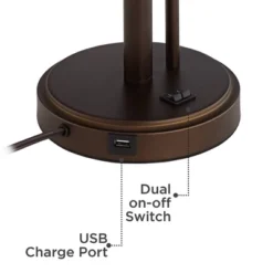 Possini Euro Design Traverse Modern Table Lamps 29" Tall Set Of 2 With USB Charging Port Gooseneck LED Bronze Oatmeal Shade For Bedroom Living Room -Possini Euro Design GUEST 133a747a 9b91 4f5b 937a 68842d99c766