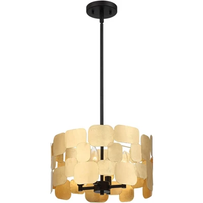 Possini Euro Design Stella Black Pendant Chandelier 15" Wide Modern Gold Leaf Drum Shade 4-Light Fixture For Dining Room House Foyer Kitchen Island 7 Possini Euro Design Stella Black Pendant Chandelier 15" Wide Modern Gold Leaf Drum Shade 4-Light Fixture For Dining Room House Foyer Kitchen Island - Image 6
