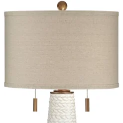 Possini Euro Design Kingston Modern Mid Century Table Lamp 32 3/4" Tall White Grooved Patterned Ceramic Taupe Drum Shade For Bedroom Living Room House -Possini Euro Design GUEST 15d26357 aafb 47a0 8f9a 2fff0faebb83