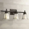 Possini Euro Design Varra Rustic Industrial Wall Light Bronze Hardwire 26 1/2" 3-Light Fixture Bell Mercury Glass Shade For Bedroom Bathroom Vanity -Possini Euro Design GUEST 16f8b458 725c 40e6 8eae afd74700e818