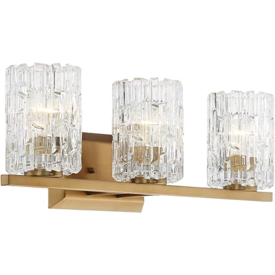 Possini Euro Design Icelight Modern Wall Light Warm Brass Hardwire 25" 3-Light Fixture Textured Ice Glass For Bedroom Bathroom Vanity Living Room 6 Possini Euro Design Icelight Modern Wall Light Warm Brass Hardwire 25" 3-Light Fixture Textured Ice Glass For Bedroom Bathroom Vanity Living Room - Image 4