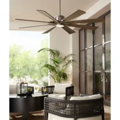 60" Possini Euro Design Modern Indoor Outdoor Ceiling Fan With Light LED Dimmable Remote Brushed Nickel Light Wood Damp Rated Patio Porch -Possini Euro Design GUEST 17442904 b468 478e a60e 2b413974a218