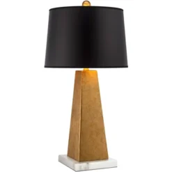 Possini Euro Design Obelisk Modern Table Lamp With Square White Marble Riser 26" High Gold Leaf Drum Shade For Bedroom Living Room Bedside Home Kids -Possini Euro Design GUEST 1881af3c 57a7 4246 8290 8eb189d90fee
