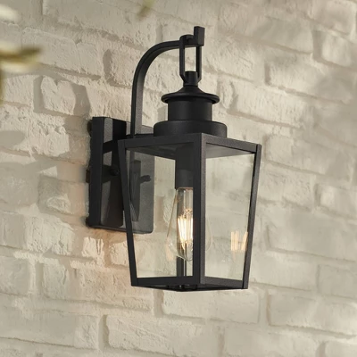 Possini Euro Design Ackerly Modern Outdoor Wall Light Fixtures Set Of 2 Textured Black Lantern Frame 14" Clear Glass For Post Exterior 9 Possini Euro Design Ackerly Modern Outdoor Wall Light Fixtures Set Of 2 Textured Black Lantern Frame 14" Clear Glass For Post Exterior - Image 7
