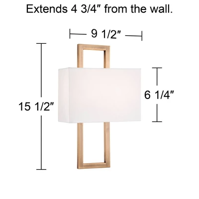Possini Euro Design Modena Modern Wall Light Sconces Set Of 2 French Brass Hardwire 9 1/2" Fixture Off White Faux Silk Shade For Bedroom Bathroom Home 5 Possini Euro Design Modena Modern Wall Light Sconces Set Of 2 French Brass Hardwire 9 1/2" Fixture Off White Faux Silk Shade For Bedroom Bathroom Home - Image 3
