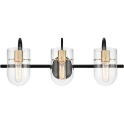 Possini Euro Design Solomon Modern Wall Light Black Hardwire 24" 3-Light Fixture Warm Brass Accents Clear Glass Shade For Bathroom -Possini Euro Design GUEST 1b216145 8af8 4b26 bf59 a7682a2e6e78