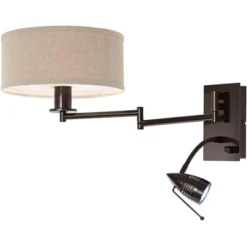 Possini Euro Design Radix Modern Swing Arm Wall Lamp Bronze With Cord Cover LED Reading Light Plug-in Light Fixture Oatmeal Shade For Bedroom Bedside 16 Possini Euro Design Radix Modern Swing Arm Wall Lamp Bronze With Cord Cover LED Reading Light Plug-in Light Fixture Oatmeal Shade For Bedroom Bedside -Possini Euro Design GUEST 1b85d3ad 73ed 430b 8b6a 869093d59650
