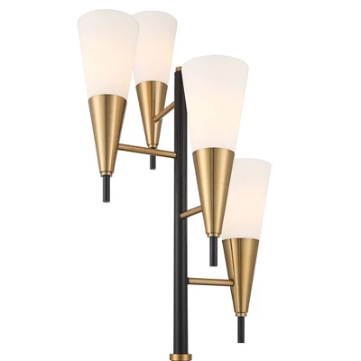 Possini Euro Design Quatro Mid Century Modern Tree Floor Lamp 71" Tall Black Gold Metal 4 Light Frosted Glass Cone Shade For Living Room Bedroom House 4 Possini Euro Design Quatro Mid Century Modern Tree Floor Lamp 71" Tall Black Gold Metal 4 Light Frosted Glass Cone Shade For Living Room Bedroom House - Image 2