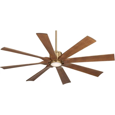 Possini Euro Design 60" Defender Modern Indoor Outdoor Ceiling Fan 8 Blade LED Light Remote Control Soft Brass Motor Koa Finish Blades Bedroom Patio 8 Possini Euro Design 60" Defender Modern Indoor Outdoor Ceiling Fan 8 Blade LED Light Remote Control Soft Brass Motor Koa Finish Blades Bedroom Patio - Image 6