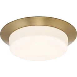 Possini Euro Design Melber Modern Ceiling Light Flush Mount Fixture 14" Wide Warm Brass Gold 3-Light Opal White Glass Shade For Bedroom Living Room -Possini Euro Design GUEST 1deb710a 82b4 4c27 bd0c 48aed0429685