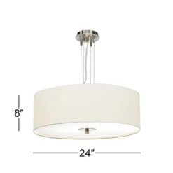 Possini Euro Design Brushed Nickel Pendant Chandelier 24" Wide Modern White Canvas Drum Shade 4-Light Fixture For Dining Room House Kitchen Island -Possini Euro Design GUEST 1ee6a86d 9e02 4882 84e5 31d77a6043b0