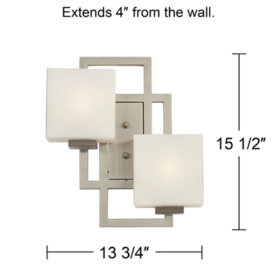 Possini Euro Design Modern Wall Light Sconce Brushed Nickel Hardwired 15 1/2" 2-Light Fixture Square Opal Glass Bedroom Bathroom 5 Possini Euro Design Modern Wall Light Sconce Brushed Nickel Hardwired 15 1/2" 2-Light Fixture Square Opal Glass Bedroom Bathroom - Image 3