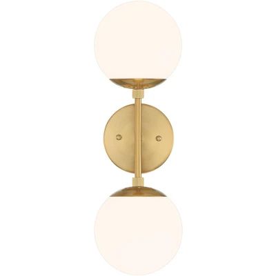 Possini Euro Design Oso Mid Century Wall Light Sconces Set Of 2 Soft Gold Hardwire 6" 2-Light Fixture Opal Glass For Bedroom Home 6 Possini Euro Design Oso Mid Century Wall Light Sconces Set Of 2 Soft Gold Hardwire 6" 2-Light Fixture Opal Glass For Bedroom Home - Image 4
