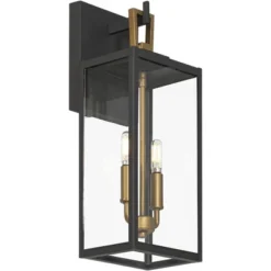 Possini Euro Design Possini Euro Trystin 18"H Black & Brass 2-Light Outdoor Wall Light -Possini Euro Design GUEST 2073ab8c b307 46e7 92a7 e3c4002d5220