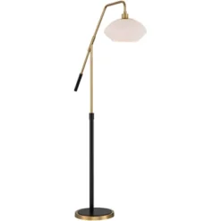 Possini Euro Design Modern Arc Floor Lamp 63 1/2" Tall Warm Gold Black Metal Milky White Glass Shade For Living Room Reading House -Possini Euro Design GUEST 2083c26c 12c8 4457 ad82 e3599578a9bc