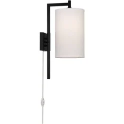 Possini Euro Design Bixby Modern Wall Lamps Set Of 2 Black Metal Plug-in 8" Light Fixture White Fabric Drum Shade For Bedroom Reading Living Room Home -Possini Euro Design GUEST 217cb525 3eda 4d32 960c f7d41ca61e4d