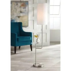 Possini Euro Design Piccolo Modern Floor Lamp With Tray Table 60 1/2" Tall Brushed Nickel White Cylinder Shade For Living Room Bedroom Office House -Possini Euro Design GUEST 221e5e17 4b2c 40e0 8383 ad5b8de25df2
