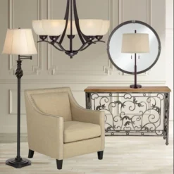 Possini Euro Design Rustic Farmhouse Table Lamp 33" Tall Dark Bronze Metal Off White Burlap Fabric Drum Shade For Bedroom Living Room House Bedside -Possini Euro Design GUEST 2220d293 cc32 498b 885b 357795ec14f4